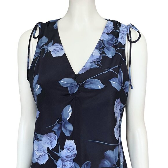 Vintage 90s Y2K Blue Navy Floral Fairycore Whimsigoth Dress Small Sundress Bows - Picture 7 of 10